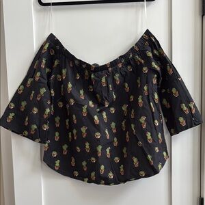 Francesca's Collections Black Crop Blouse with Flutter Sleeves and Tie Front